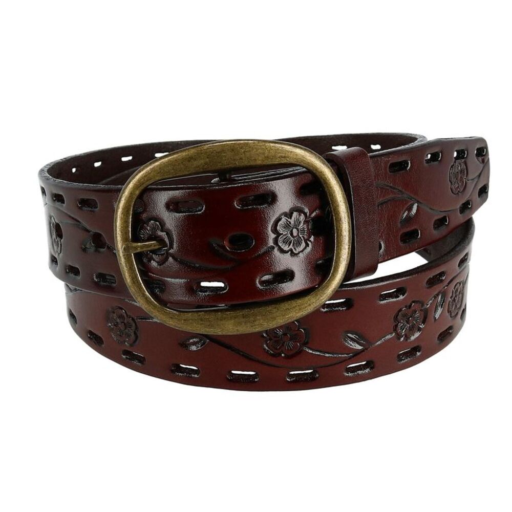 CTM Women's Center Bar Buckle Belt with Flowers